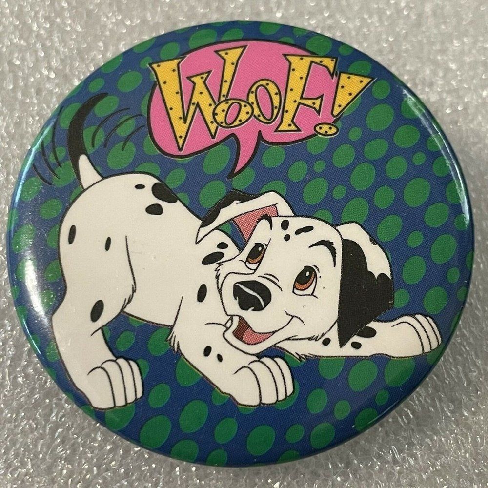DISNEY 101 Dalmatians Woof LAPEL BUTTON PIN PINBACK Badge Emma Stone Glenn Close